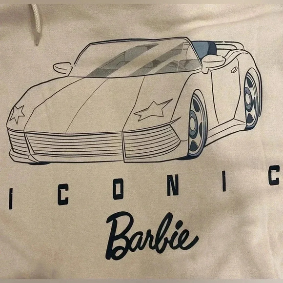 Mattel Brand Iconic Barbie Car Unisex Pullover Drawstring Hoodie Pocket Lg NWT - Picture 11 of 12